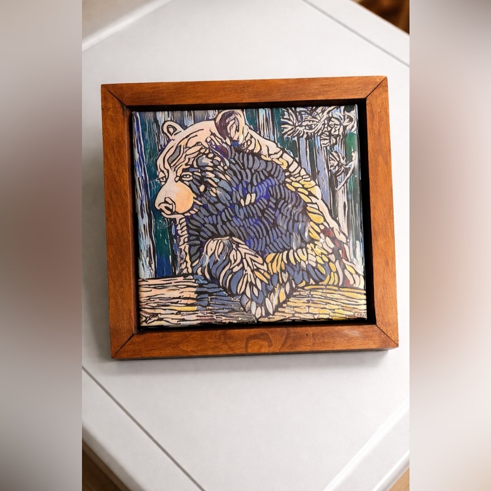 Framed Bear Art Print Rustic Wall Decor